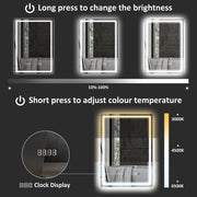 500 X 700 Mm Bathroom Mirror with Bluetooth Clock Lights Demister Pad