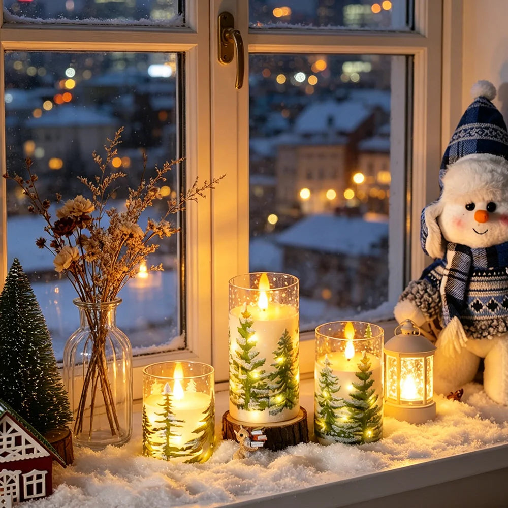 3in Glass Paraffin Built In String Light Print LED Flameles