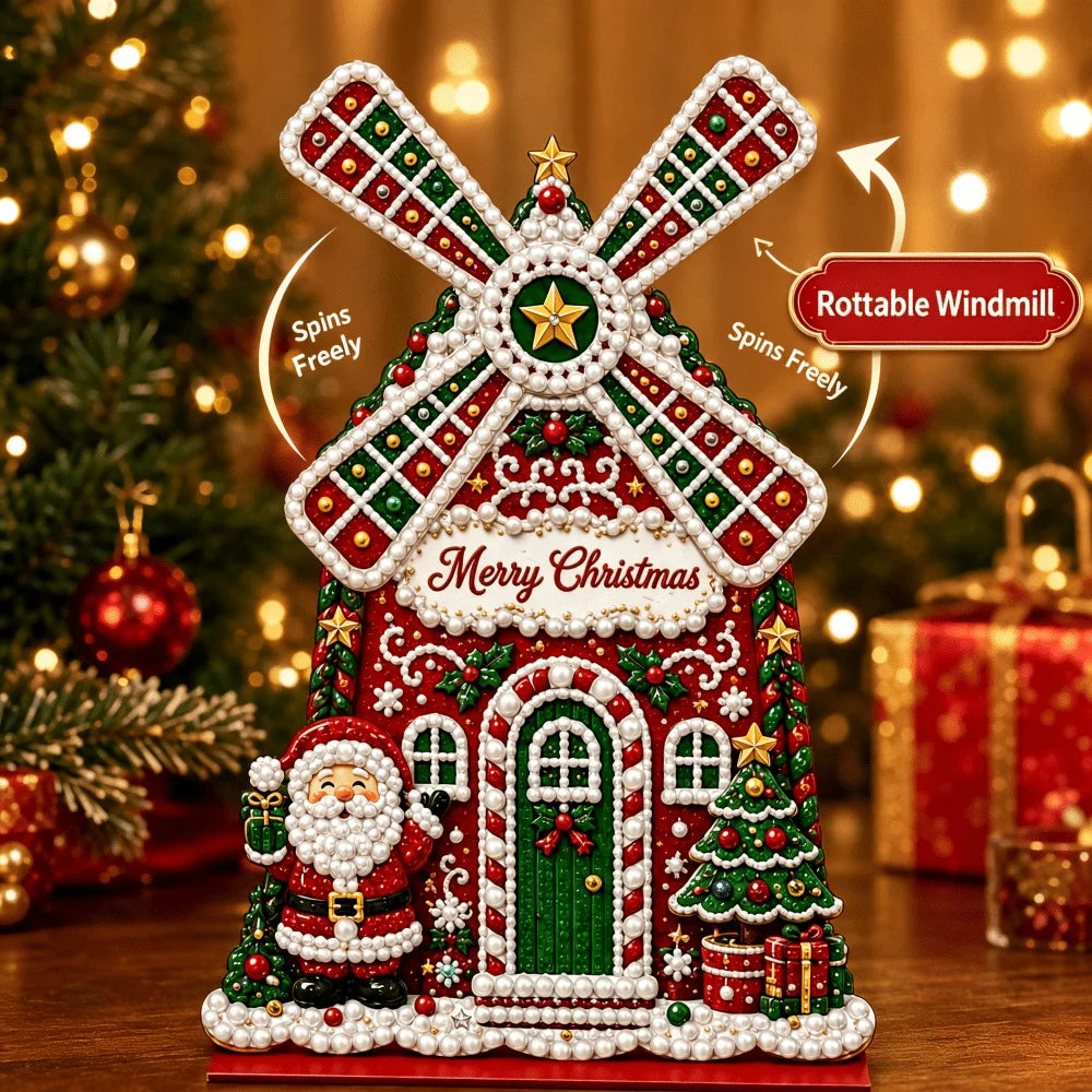 Christmas Rotating Windmill House Table Decor 