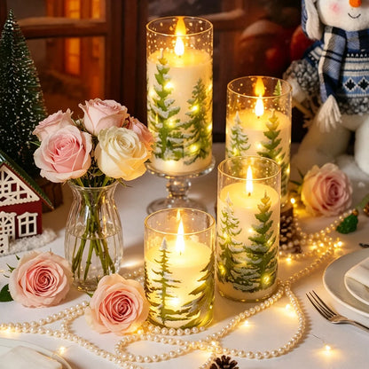 3in Glass Paraffin Built In String Light Print LED Flameles