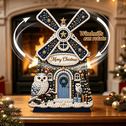 Christmas Rotating Windmill House Table Decor 