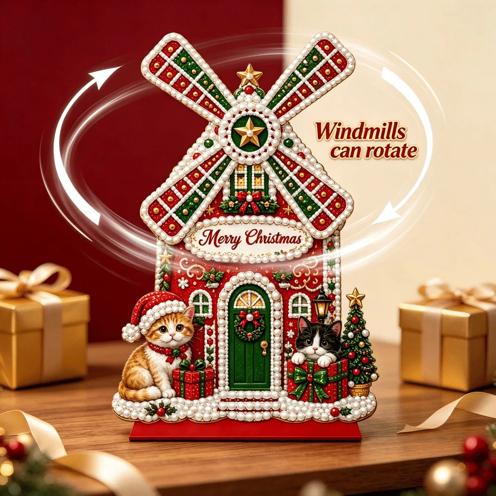 Christmas Rotating Windmill House Table Decor 
