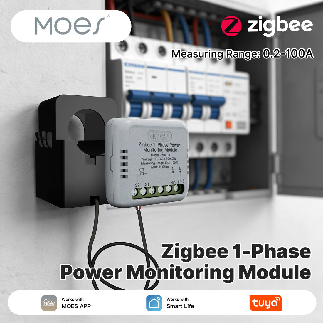MOES Tuya ZigbeeWiFi Smart 1-Phase Energy Power Meter 