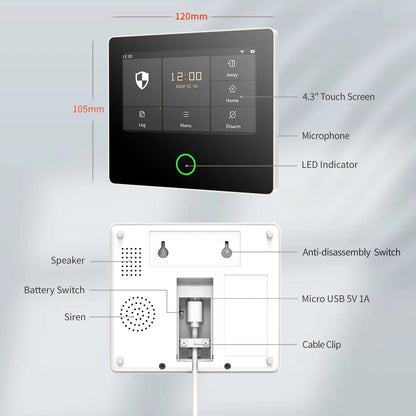  Wireless Home Alarm System Tuya Smart 4.3" Touch Screen 