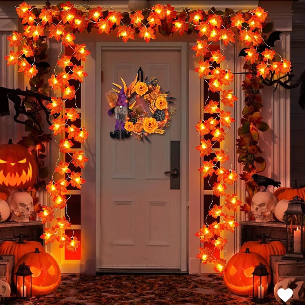  Halloween LED Lights String Artificial Maple Leaf Lantern 
