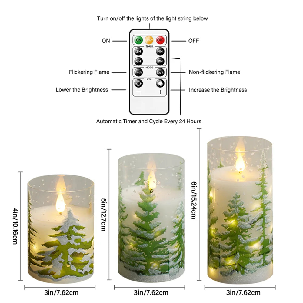 3in Glass Paraffin Built In String Light Print LED Flameles