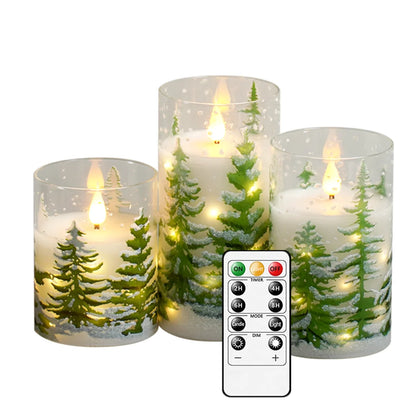 3in Glass Paraffin Built In String Light Print LED Flameles