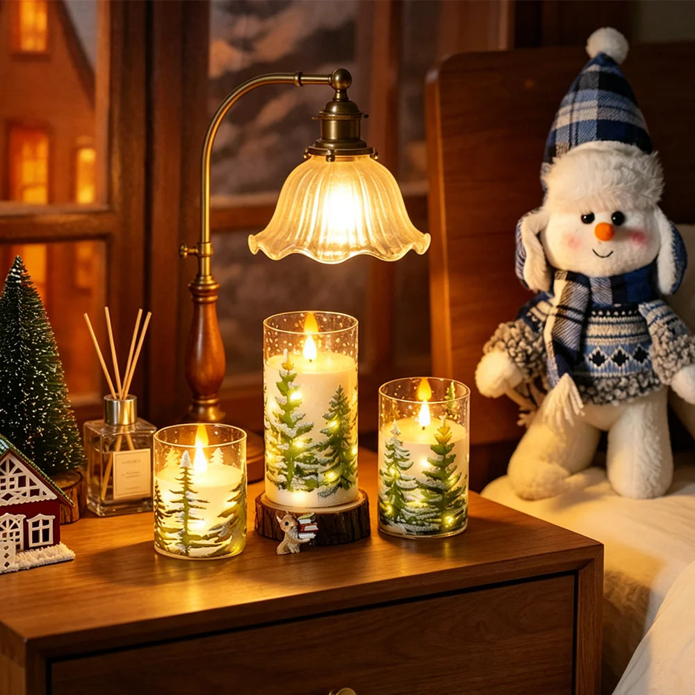 3in Glass Paraffin Built In String Light Print LED Flameles
