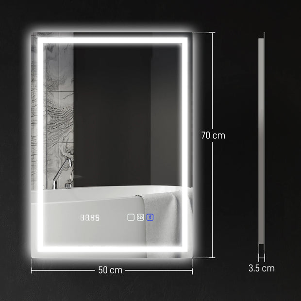 500 X 700 Mm Bathroom Mirror with Bluetooth Clock Lights Demister Pad